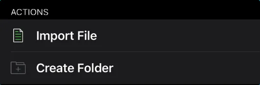Actions menu with Import File