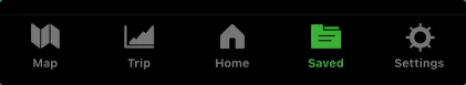 Gaia GPS bottom bar with the Saved tab