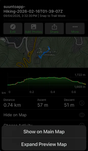 Route details with Show on Main Map