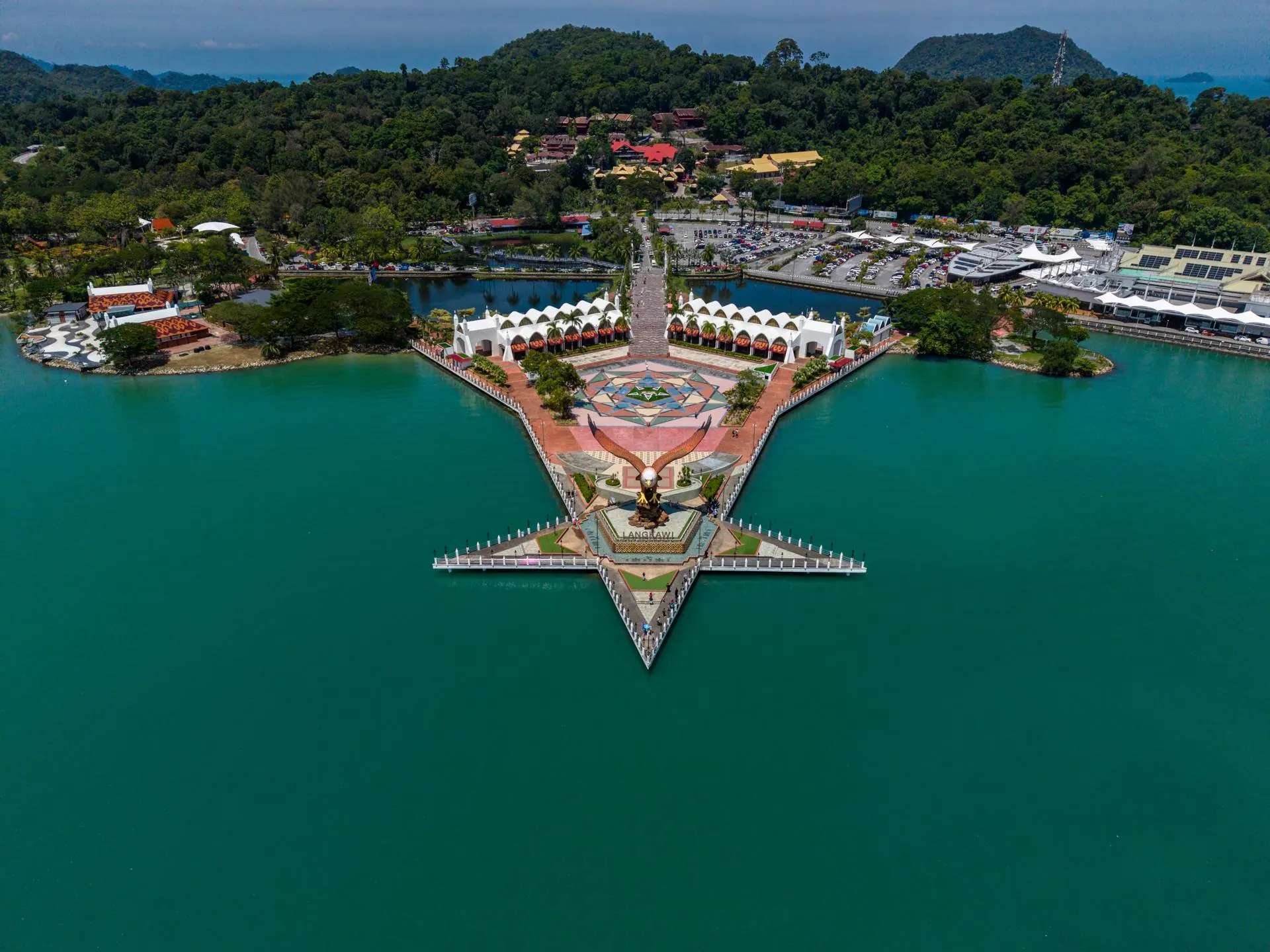 Aerial view of Eagle Square and the jetty in Langkawi