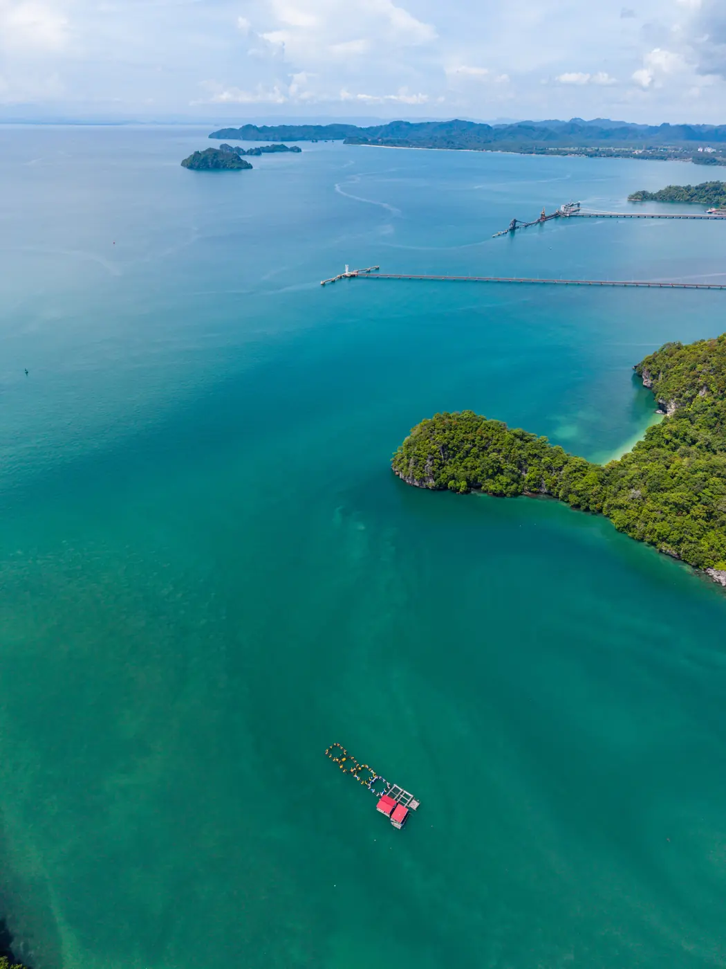 Aerial of Pulau Beras Basah white sand and turquoise sea