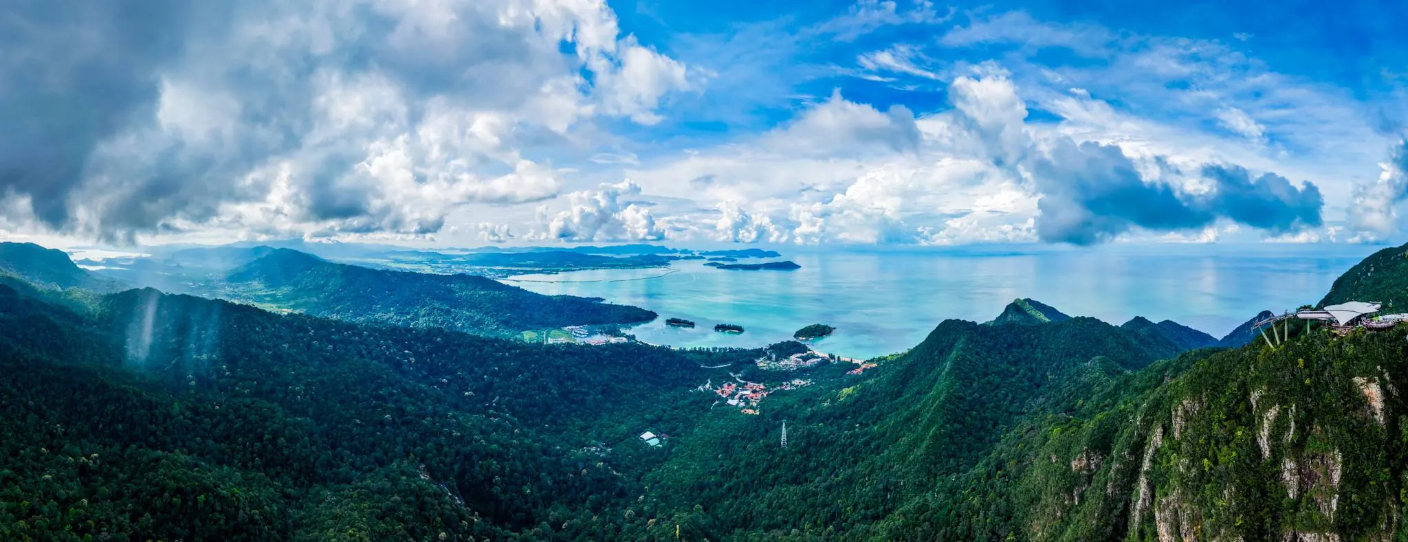 Panoramic view of Langkawi's islands, sea and coastline from the top of the SkyCab