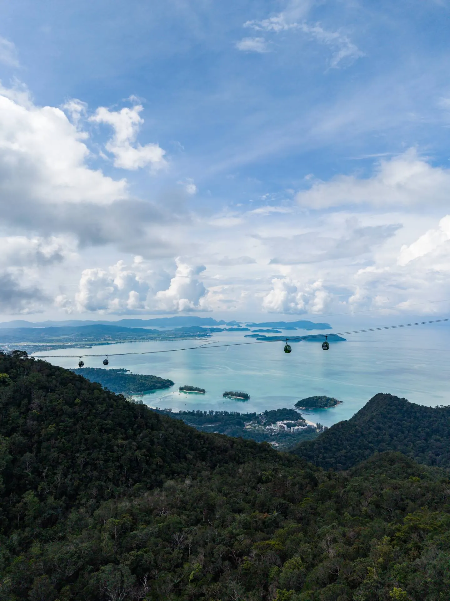 Aerial view of the curved Langkawi SkyBridge on Gunung Machinchang