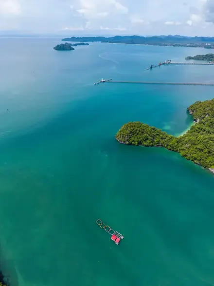 Aerial of Pulau Beras Basah white sand and turquoise sea