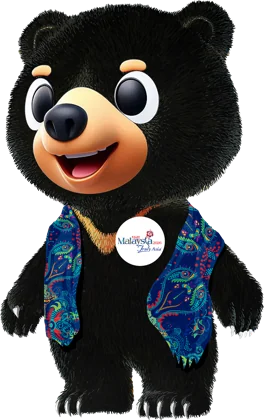 Visit Malaysia 2026 Malayan sun bear mascot wearing a songket vest